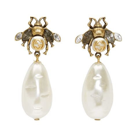 gucci bee earrings gold|gucci pearl drop earrings.